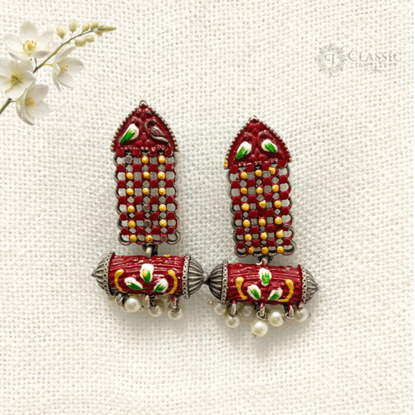 German-Silver-Red-Print-Earings-1