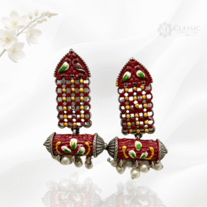 German-Silver-Red-Print-Earings