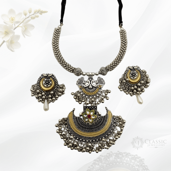 Silver Oxidized Dual Tone Necklace-1
