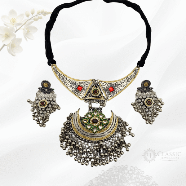Silver Oxidized Dual Tone Necklace - Image 2