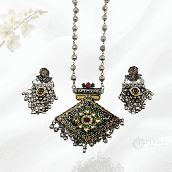 Silver Oxidized Dual Tone Necklace-3