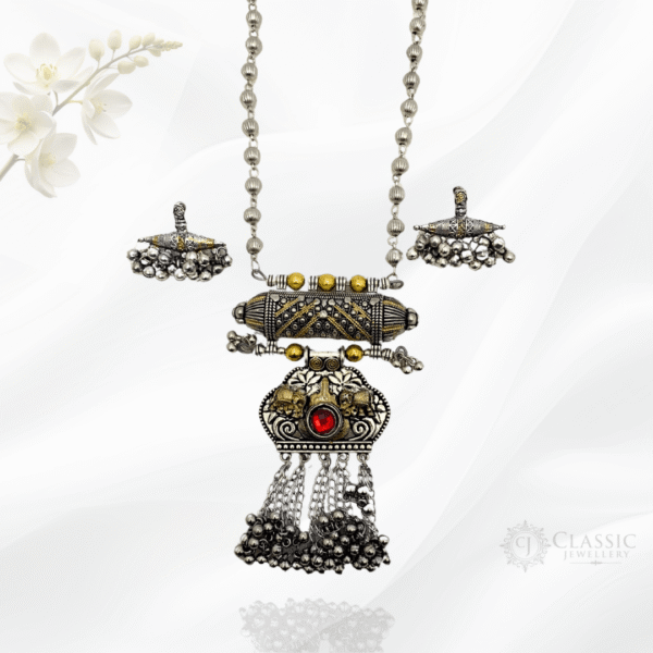 Silver Oxidized Dual Tone Necklace - Image 2
