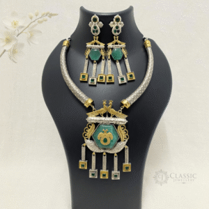 German-silver-Dual Stone Necklace