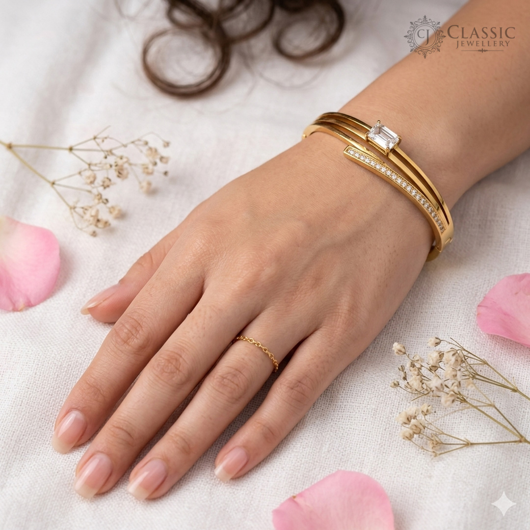 Modern Baguette Solitaire Anti-Tarnish Kada - Image 2