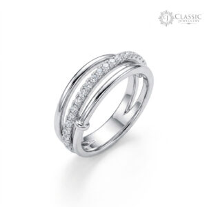 Elegant triple-layer silver ring with sparkling crystal accents and anti-tarnish finish by Classicjewellery